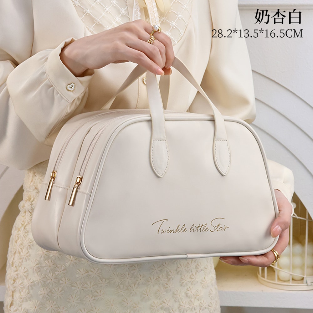 Waterproof Large-Capacity Double Layer Travel Cosmetic Bag, Multifunctional PU Makeup Pouch for Women