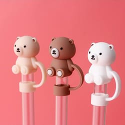 cute teddy bear silicone straw cover, compatible with stanley cup dust plug