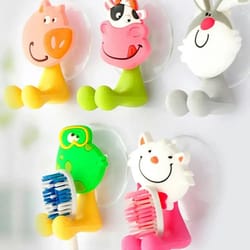 lovely rabbit cartoon animals toothbrush holder, strong suction tooth brush storage rack for bathroom, kids children