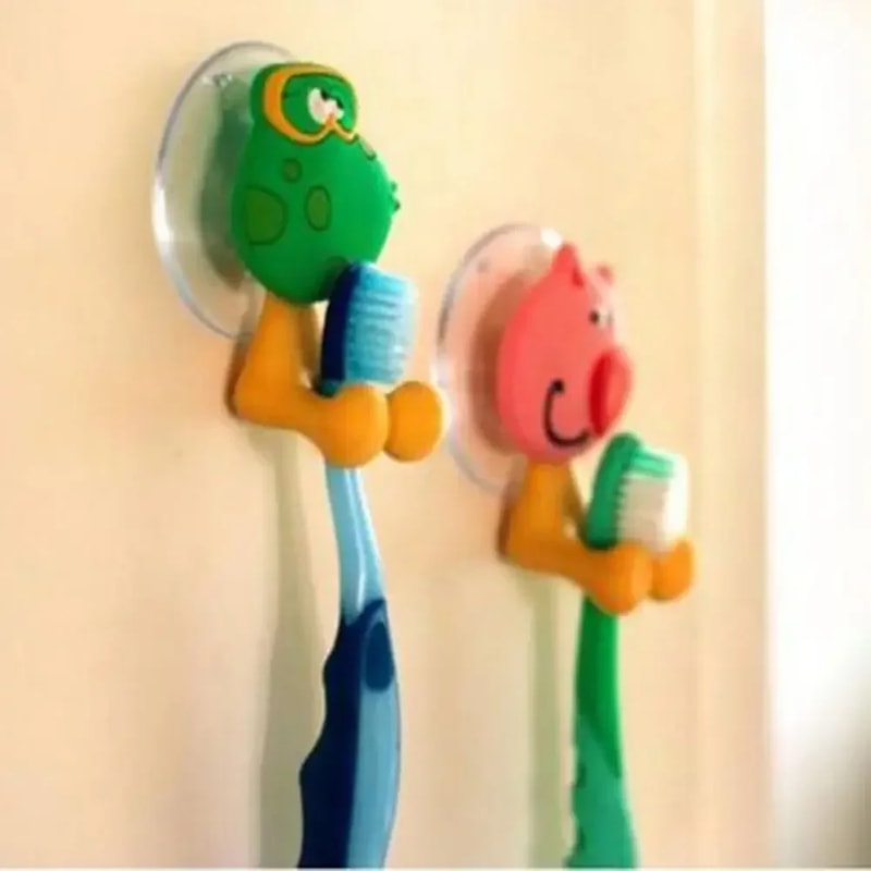 Lovely Rabbit Cartoon Animals Toothbrush Holder, Strong Suction Tooth Brush Storage Rack for Bathroom, Kids Children