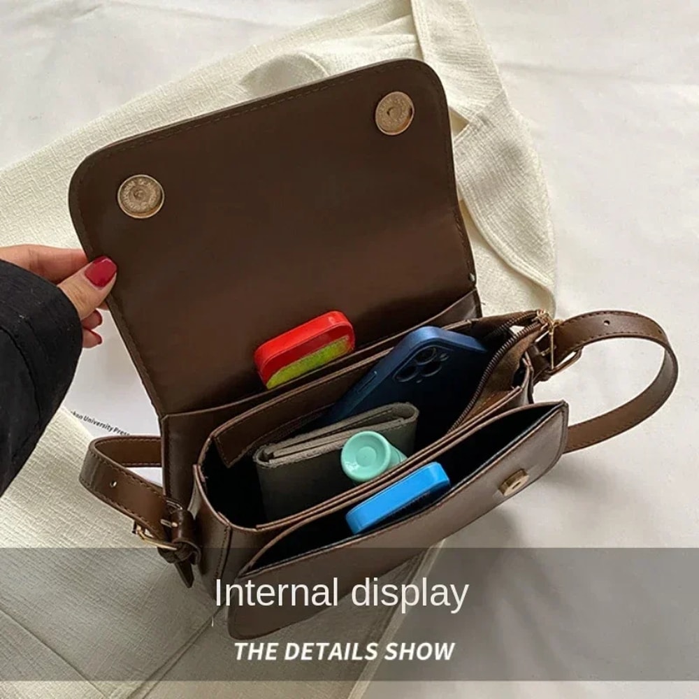 New Popular Square Sling Bag, Fashionable Advanced Texture Retro Small Saddle Bag Women