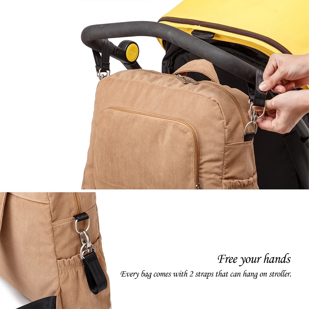 Large Capacity Diaper Backpack for Mom, Soft Corduroy Fabric, Convenient Design