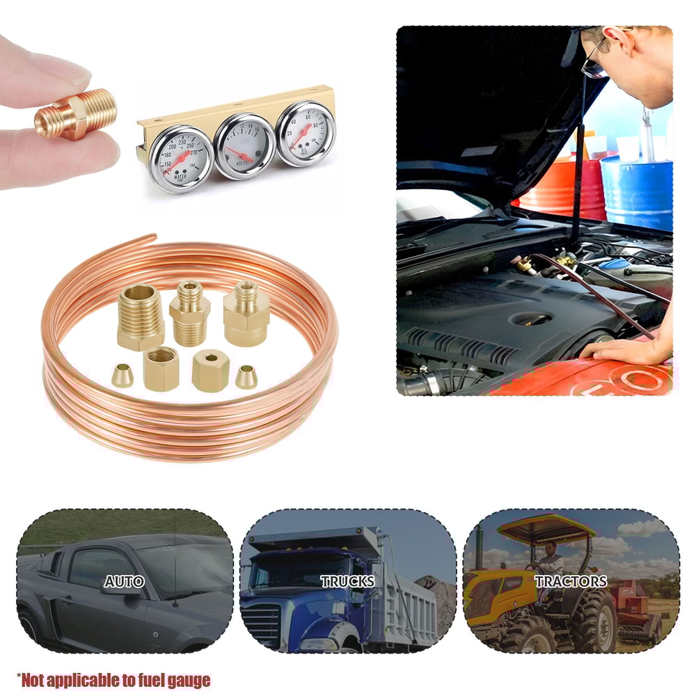 Oil Pressure Gauge Tubing Kit, Practical Oil Gauge Line Kit Set, Copper Tube, Threaded Parts for Tractor
