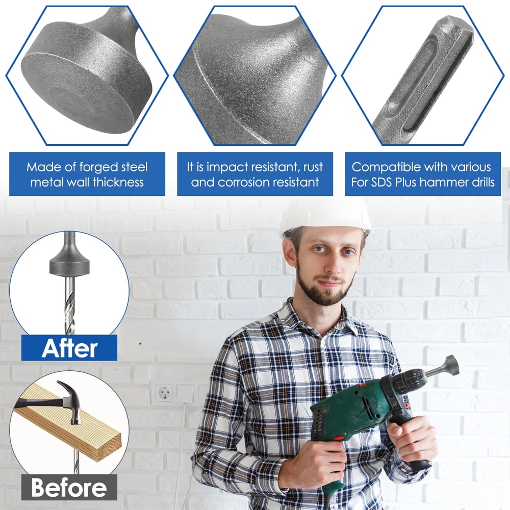 T Post Ground Rod Driver Tool, Heavy Duty SDS Plus Metal Forged Steel Drill Bit for Rotary Hammer Drill