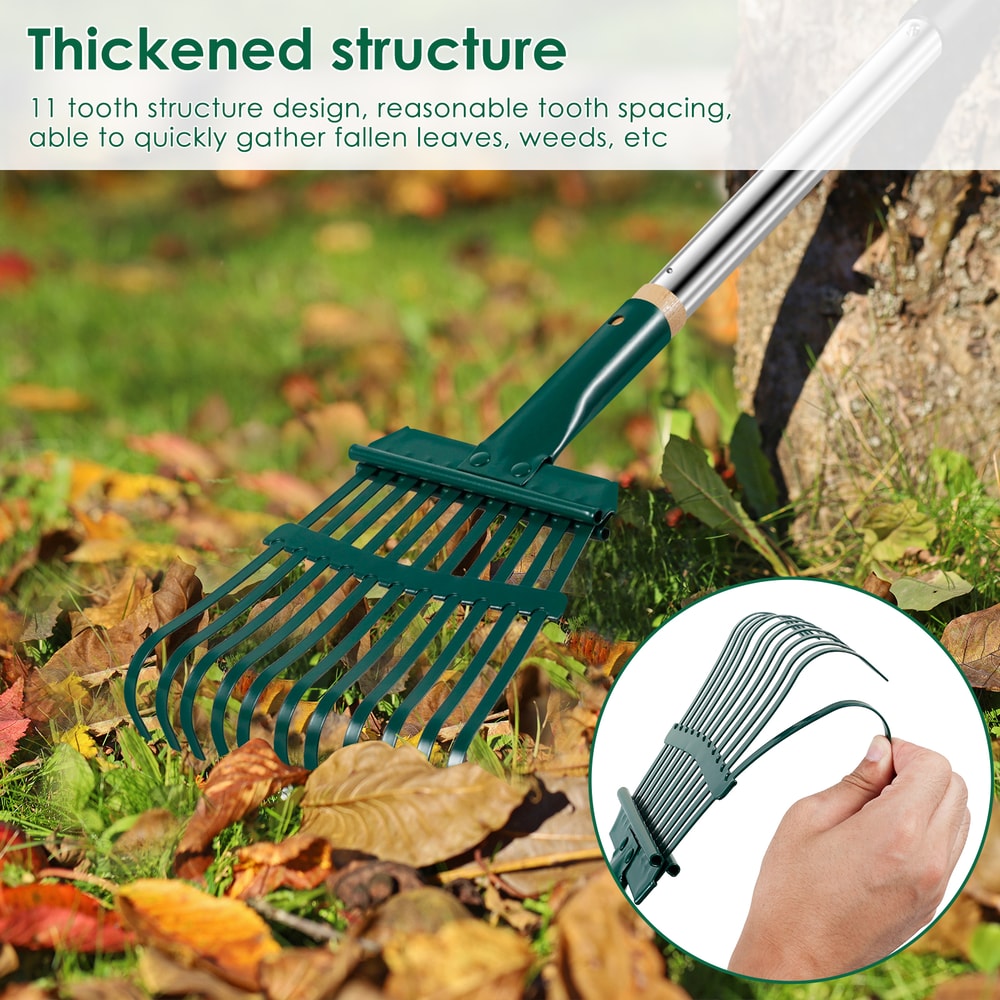 Adjustable Garden Leaf Rake 11 Prong Strong Rake For Autumn Garden Flower Bed Cleaning 2