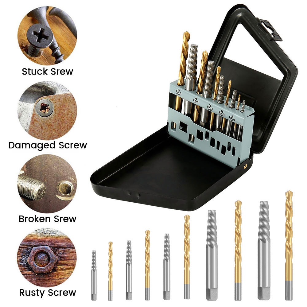 Drill Bit Set, Left Hand Accessories, Broken Bolt Extractor Set, Metal Case Quality Tools