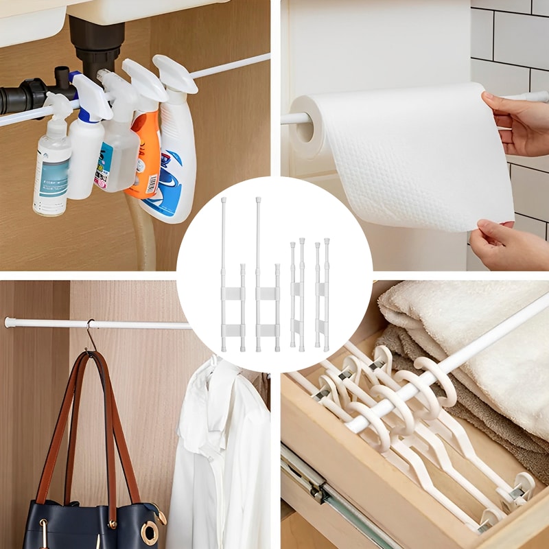 Adjustable RV Shower Corner Bar, Telescopic Storage Rod, Prevent Falling Toiletries, Perfect Camper Travel Accessory