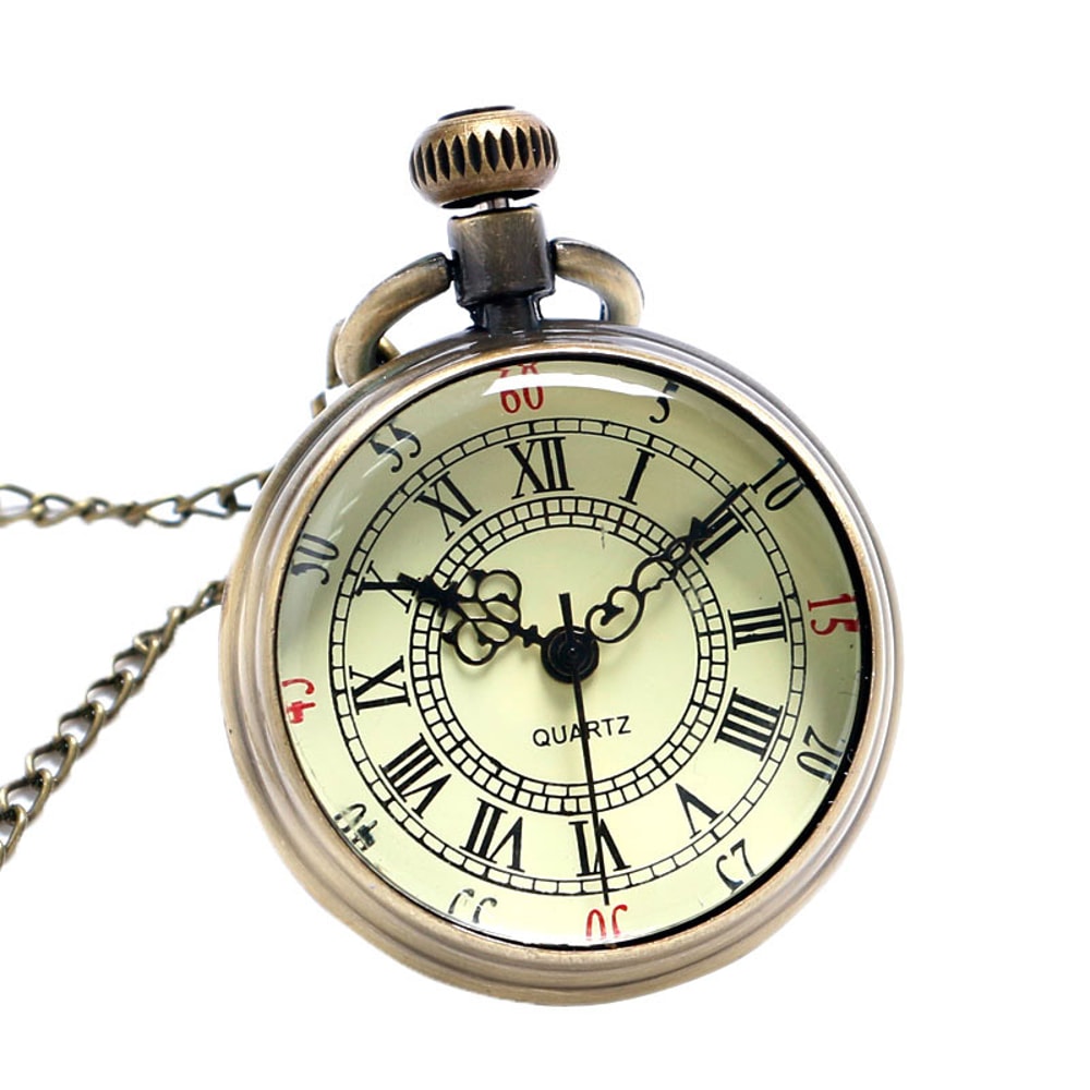 Vintage Fashion Quartz Pocket Watch with Roman Numerals, Steampunk Antique Chain Necklace Pendant for Men Gifts