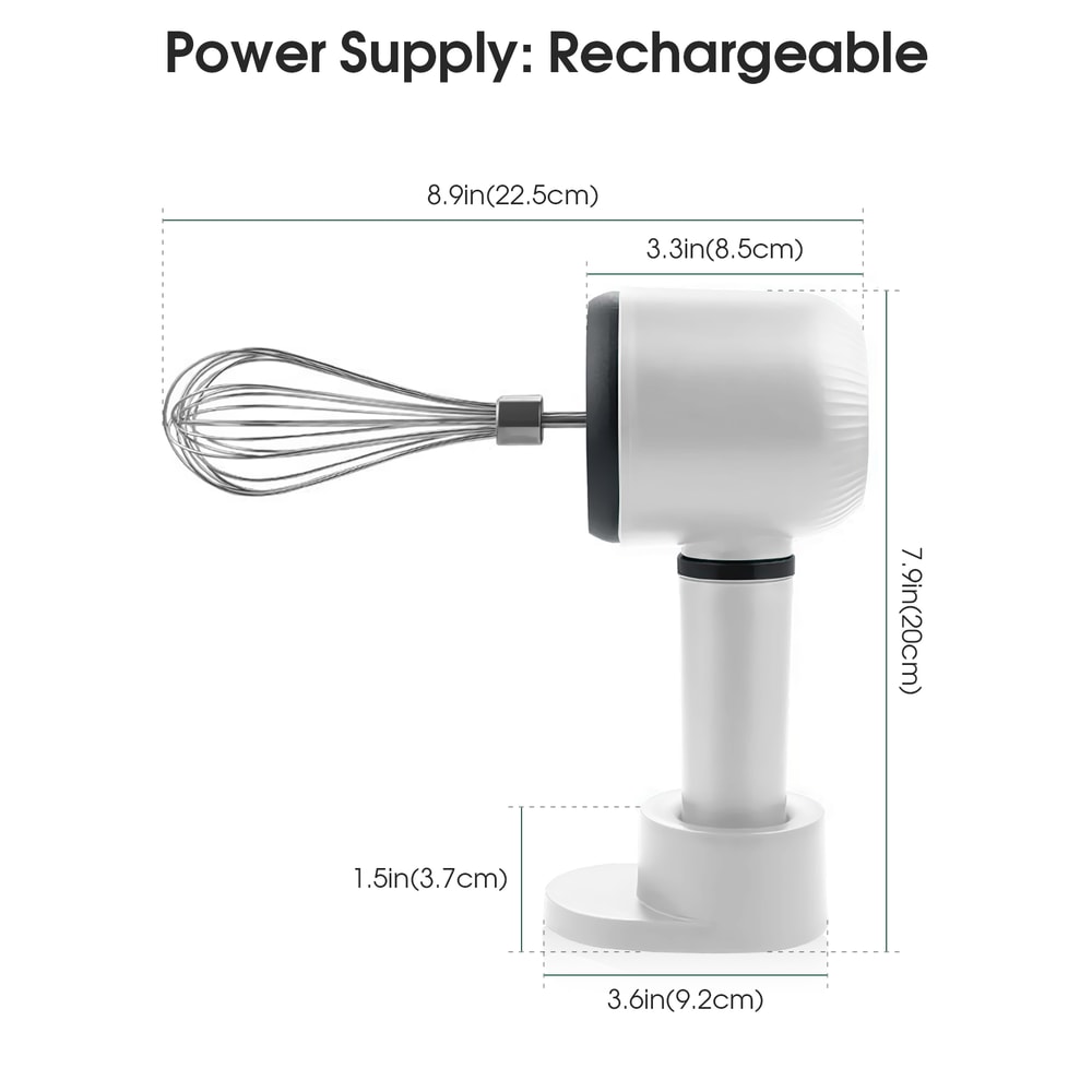Wireless Portable Hand Whisk, 3-Speed USB Rechargeable Electric Hand Blender, 2 Whisks for Milk, Cream, and Baking