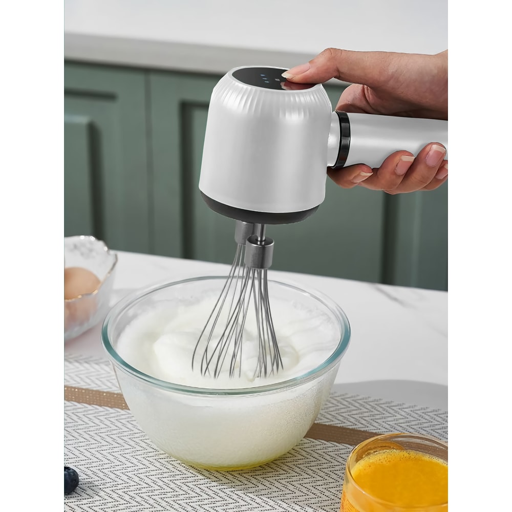 Wireless Portable Hand Whisk, 3-Speed USB Rechargeable Electric Hand Blender, 2 Whisks for Milk, Cream, and Baking