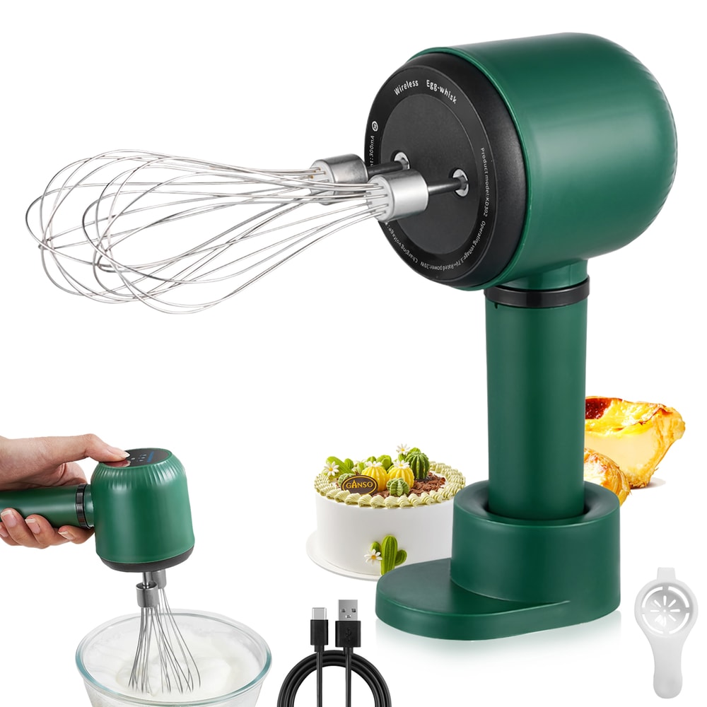 Wireless Portable Hand Whisk, 3-Speed USB Rechargeable Electric Hand Blender, 2 Whisks for Milk, Cream, and Baking