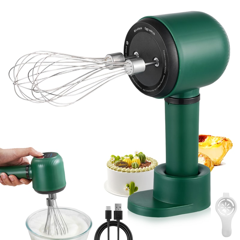 Wireless Portable Hand Whisk, 3-Speed USB Rechargeable Electric Hand Blender, 2 Whisks for Milk, Cream, and Baking