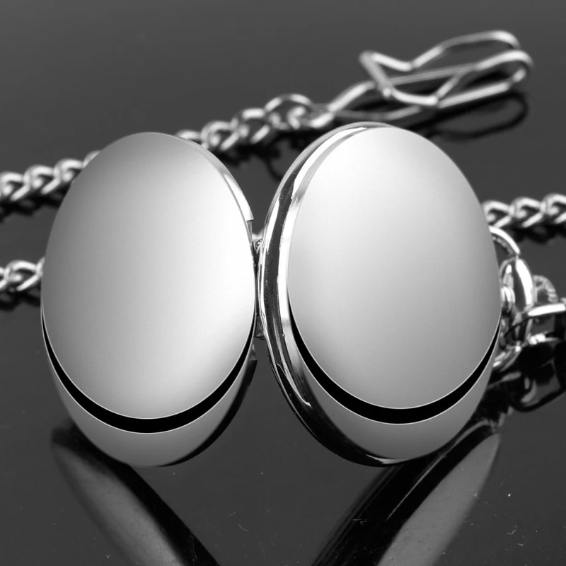 Modern Analog Pocket Watch With Luxury Smooth Silver Pendant Roman Numerals Unisex Chain Gift 2