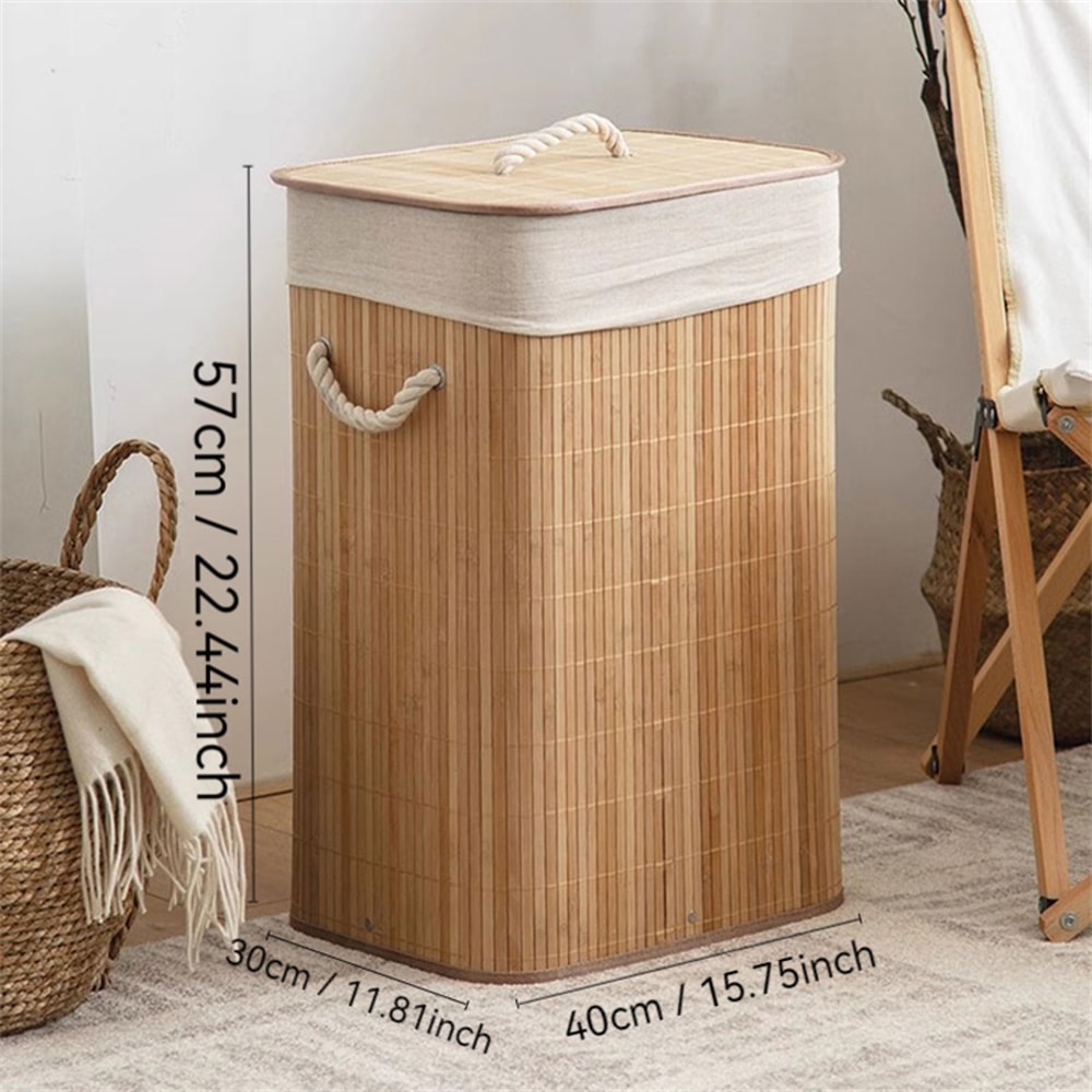 Foldable Bamboo Laundry Basket Large Household Storage Box For Toys And Clothes 4
