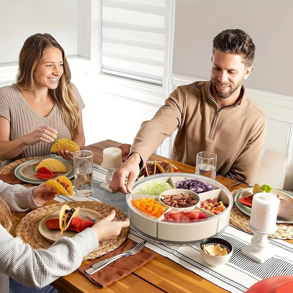 5-Compartment Rotatable Food Storage Tray with Lid Handle, Perfect for Dried Fruit, Snacks, and Vegetables