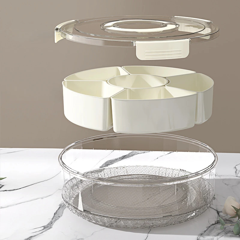 5-Compartment Rotatable Food Storage Tray with Lid Handle, Perfect for Dried Fruit, Snacks, and Vegetables