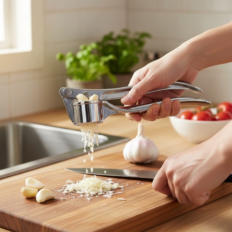 Rust Resistant Stainless Steel Garlic Press, Easy Squeeze Ginger Crusher