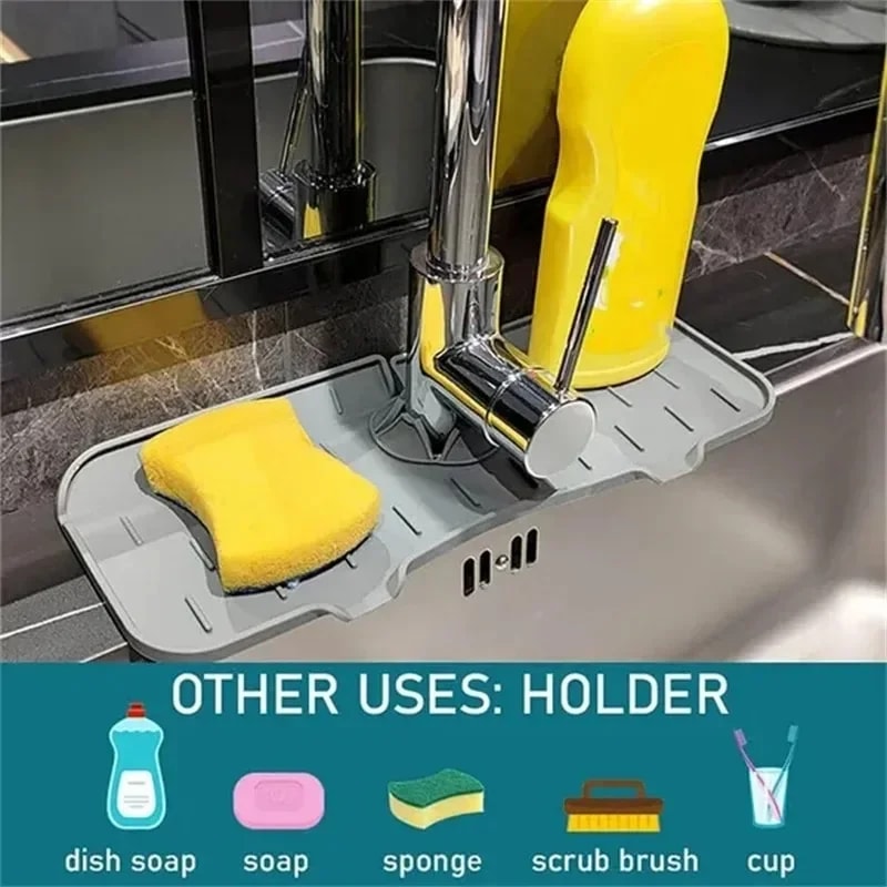 Silicone Kitchen Accessories, Faucet Splash Guard & Countertop Mat for Sink