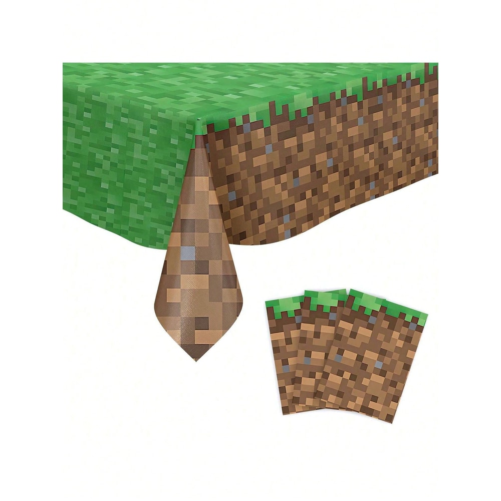 Waterproof Disposable Tablecloth PixelStyle Grass Soil Pattern For Parties Oilproof Protection 0