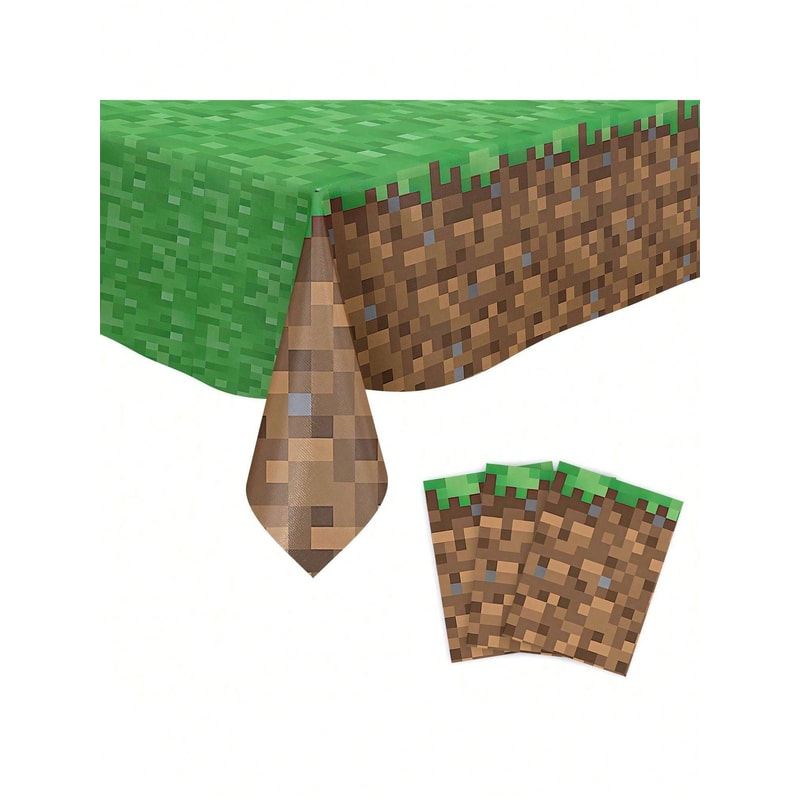 Waterproof Disposable Tablecloth PixelStyle Grass Soil Pattern For Parties Oilproof Protection 0