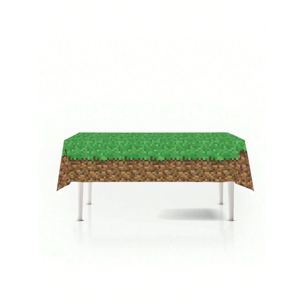 Waterproof Disposable Tablecloth PixelStyle Grass Soil Pattern For Parties Oilproof Protection 2