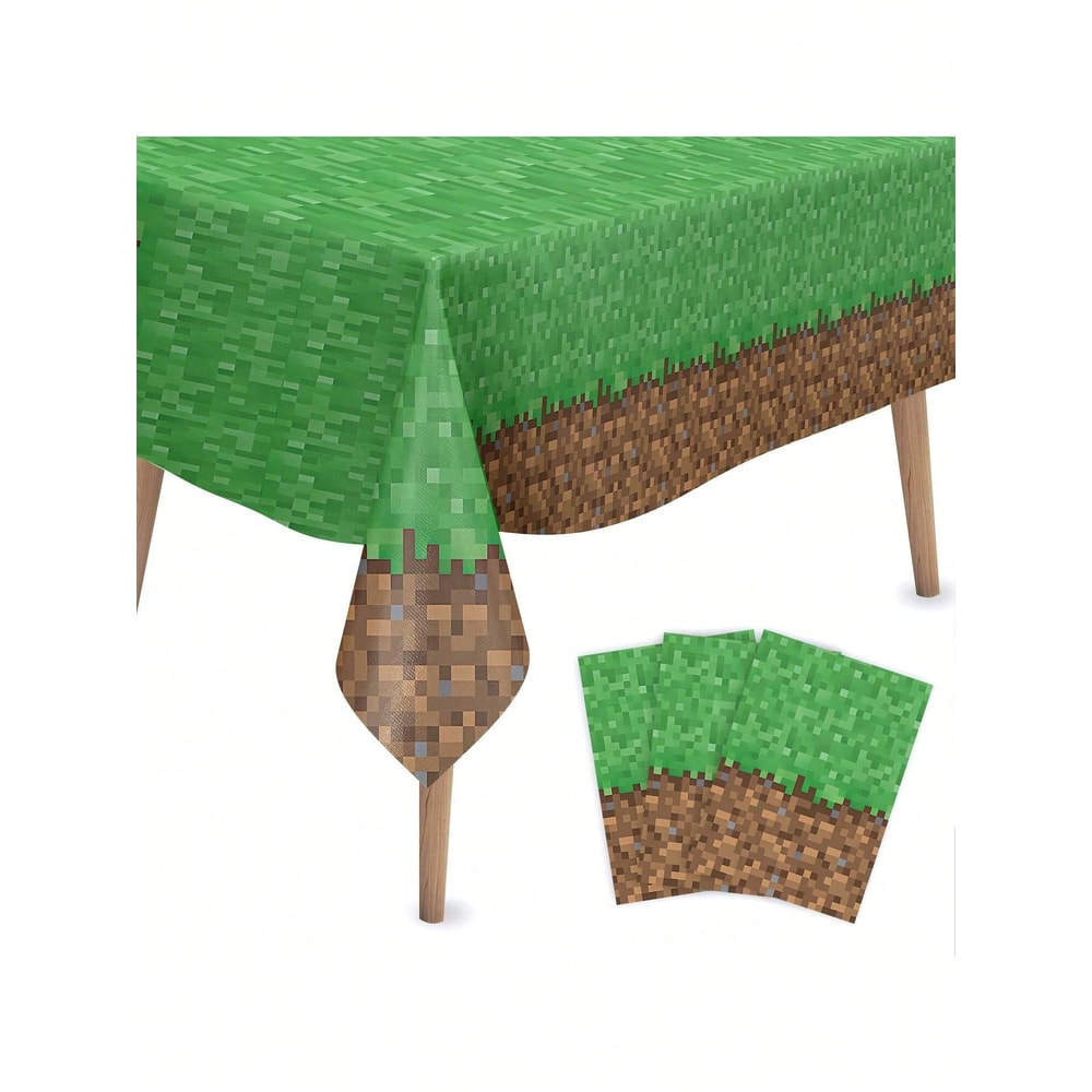 Waterproof Disposable Tablecloth PixelStyle Grass Soil Pattern For Parties Oilproof Protection 3