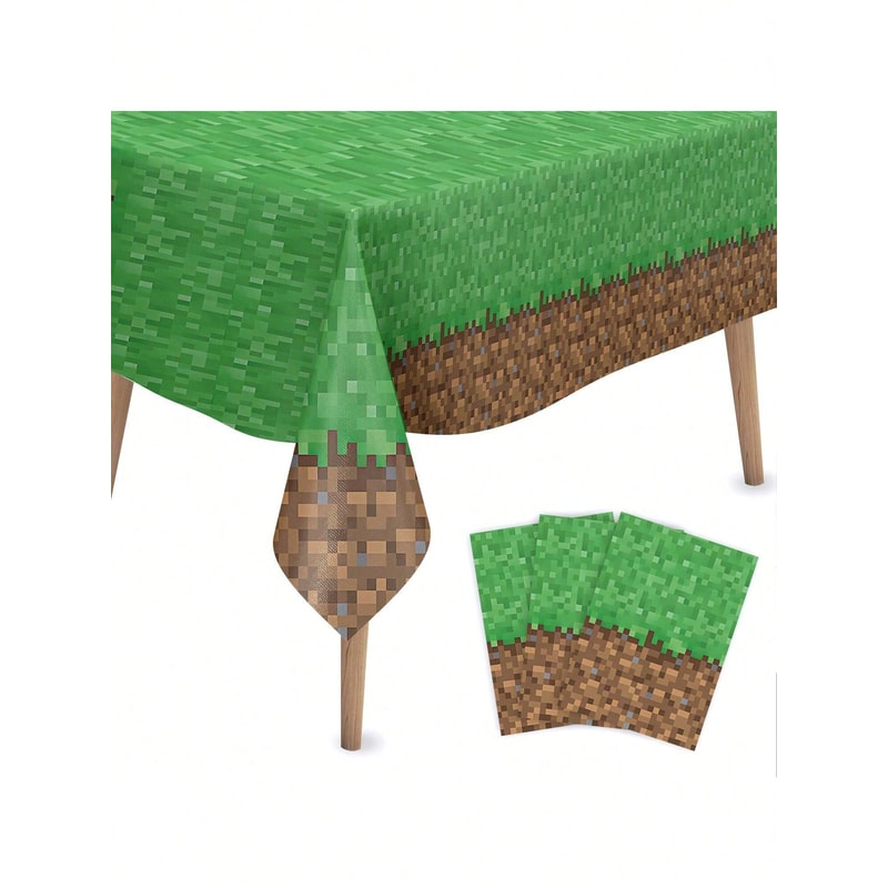 Waterproof Disposable Tablecloth PixelStyle Grass Soil Pattern For Parties Oilproof Protection 3