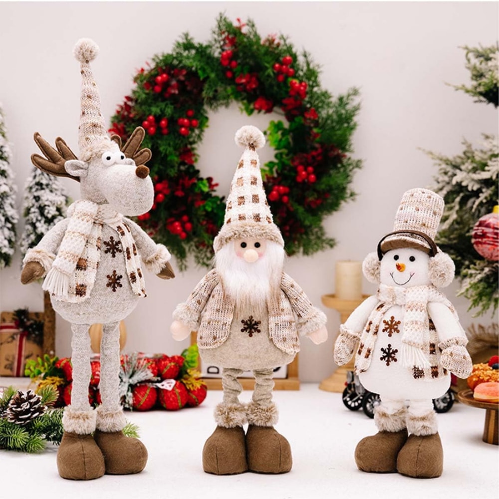 Christmas Decorations Adjustable Extendable Santa Snowman Reindeer Plush Dolls For Home Tabletop Or 0