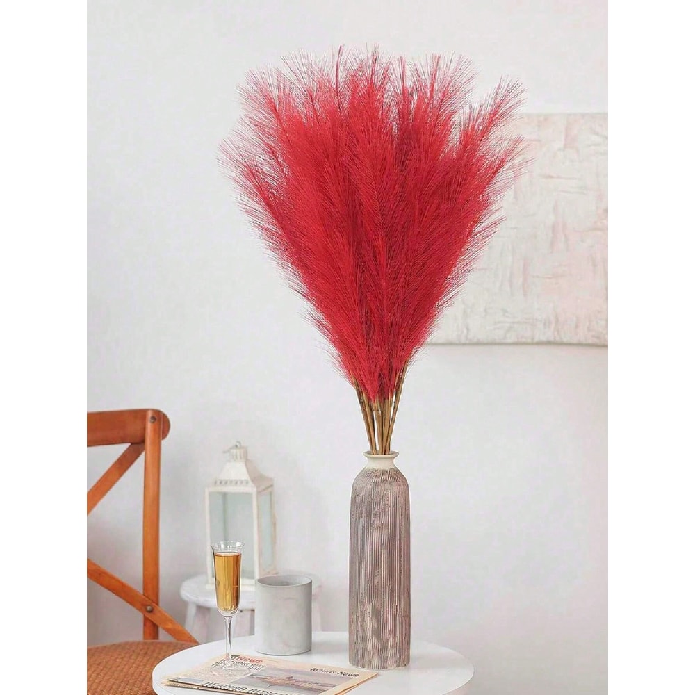 Large Red Artificial Pampas Tree Branches Tall Plush Faux Grass For Wedding And Event Decor 4