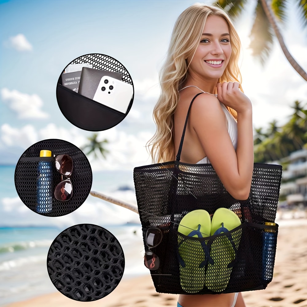 Durable Polyester Woven Shoulder Bag Womens Large Capacity Beach Tote With Open Top For Travel 1