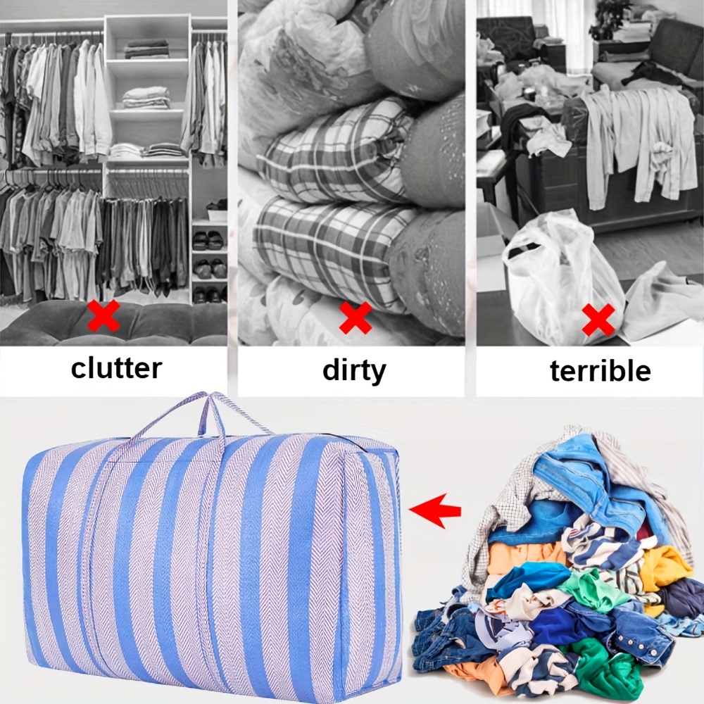 Portable Moving Bag Largecapacity Car Travel Storage Duffel Thickened Blue And White Nylon Quilt Ba 3