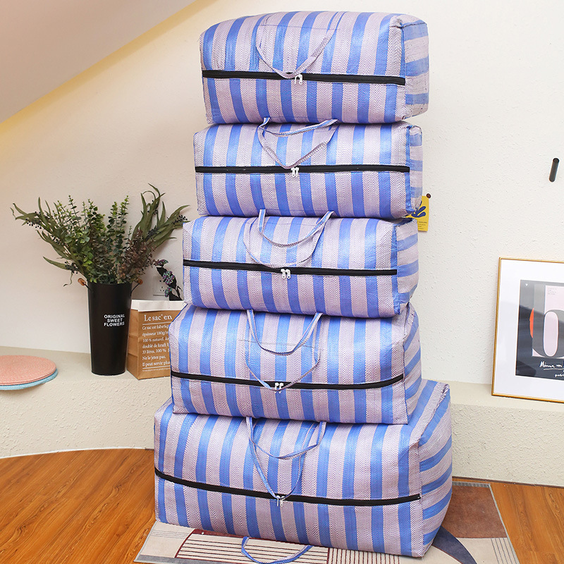 Portable Moving Bag Largecapacity Car Travel Storage Duffel Thickened Blue And White Nylon Quilt Ba 4