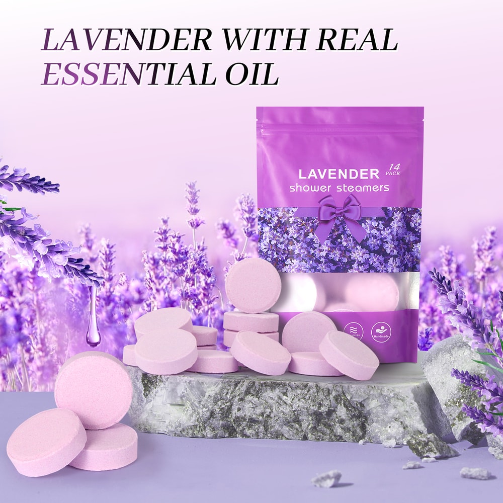 Natural Lavender Shower Bomb, Moisturizing Bath Salt Tablets for Stress Relief, Ideal for Men and Women