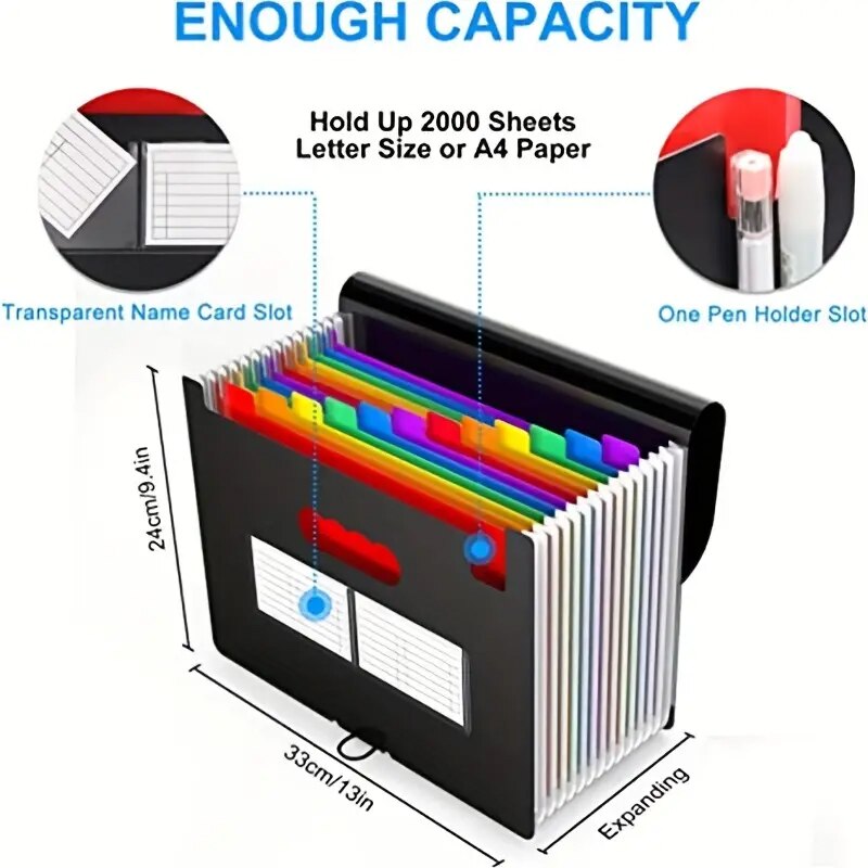 Portable Accordion File Box, A4 Size Filing Folder Organizer, Expanding File Folder with 12 Pockets, Large Capacity