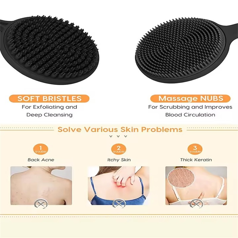 Ergonomic Back Scrubber For Exfoliating Long Handle Silicone Bath Brush With Soft Bristles For Spa 4