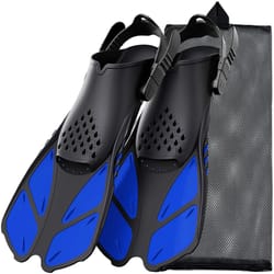 short silicone snorkel fins, adjustable buckles, open heel diving shoes for adults, travel size