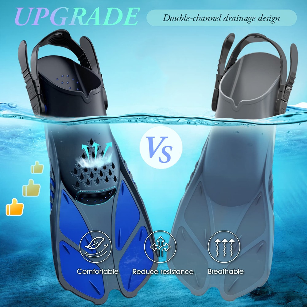 Short Silicone Snorkel Fins Adjustable Buckles Open Heel Diving Shoes For Adults Travel Size 3
