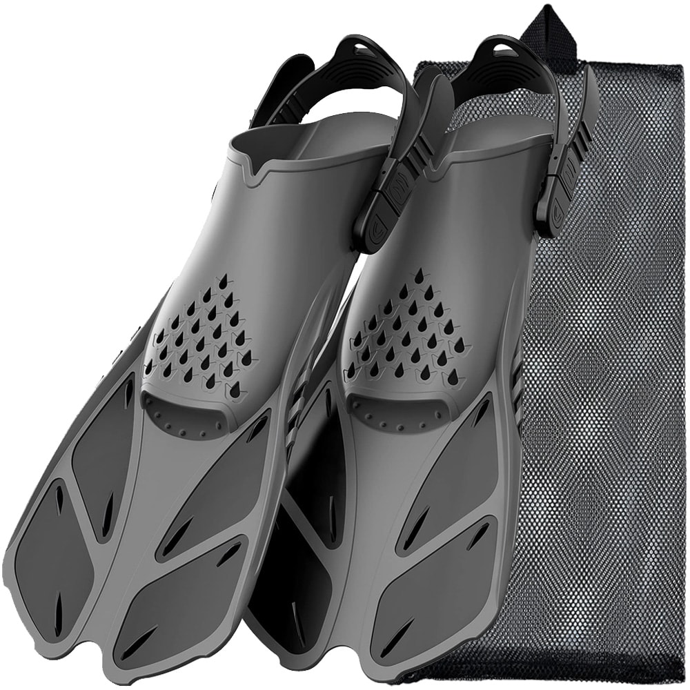 Short Silicone Snorkel Fins Adjustable Buckles Open Heel Diving Shoes For Adults Travel Size 8