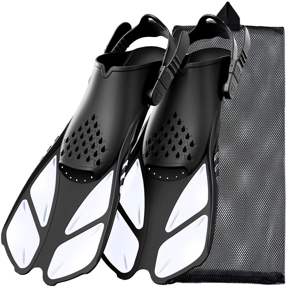 Short Silicone Snorkel Fins Adjustable Buckles Open Heel Diving Shoes For Adults Travel Size 9