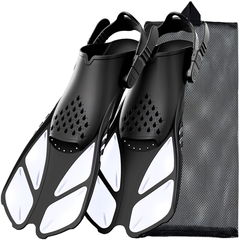 Short Silicone Snorkel Fins Adjustable Buckles Open Heel Diving Shoes For Adults Travel Size 9