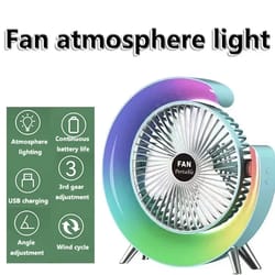 usb powered portable desk fan with colorful light, 180 degree rotatable table fan for home, office, and bedroom