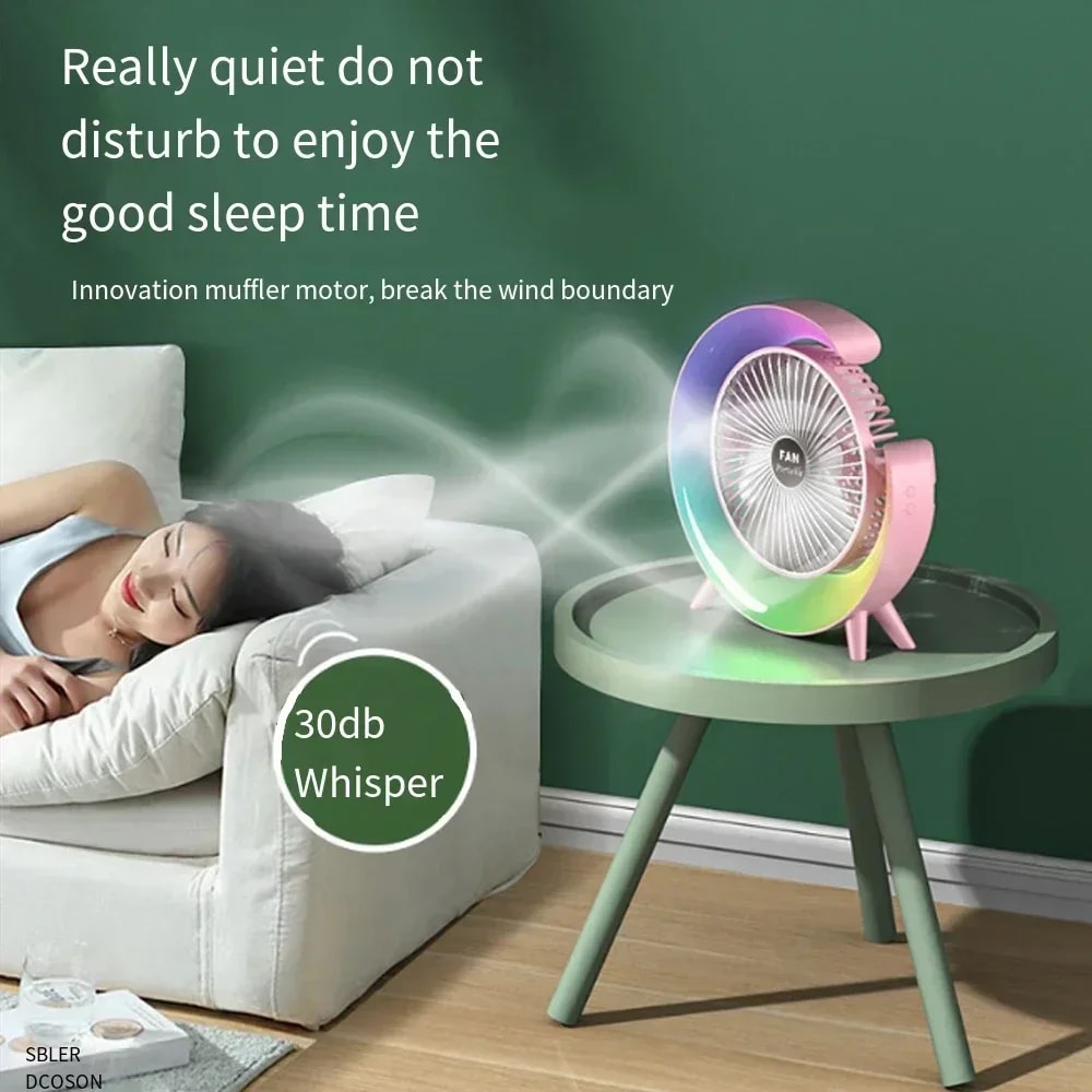 USB Powered Portable Desk Fan With Colorful Light 180 Degree Rotatable Table Fan For Home Office An 2