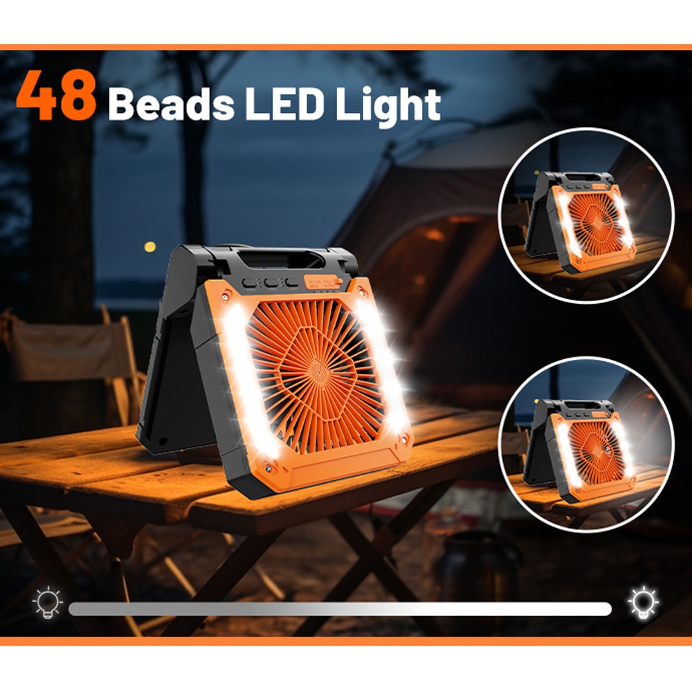 Portable Electric Fan With LED Light USB Solar Charging For Car Picnic And Hiking 2
