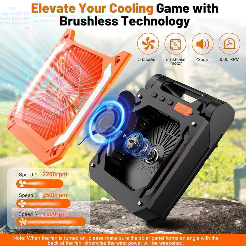 Portable Electric Fan With LED Light USB Solar Charging For Car Picnic And Hiking 4