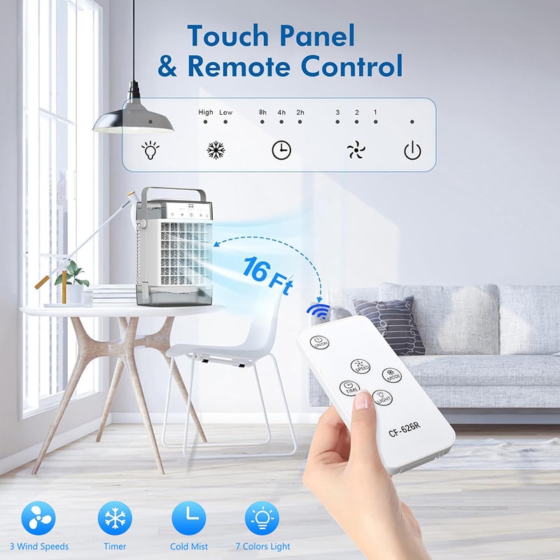 Mini Air Humidifier Cooler Desktop Fan, USB Remote Control