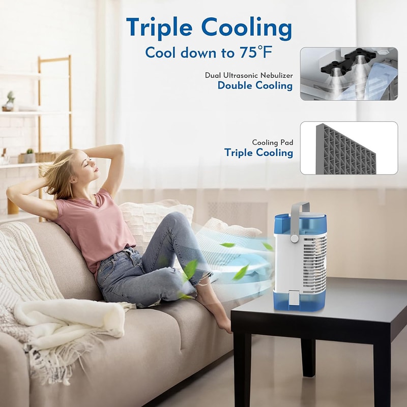 Mini Air Humidifier Cooler Desktop Fan, USB Remote Control