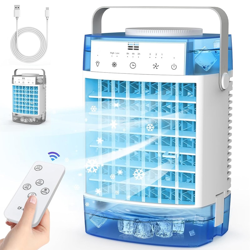 Mini Air Humidifier Cooler Desktop Fan, USB Remote Control