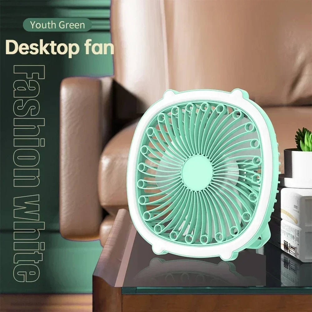 Strong Wind Desktop Fan USB Rechargeable LED Light Fan Wide Angle Bracket For Office Bedroom Study 0