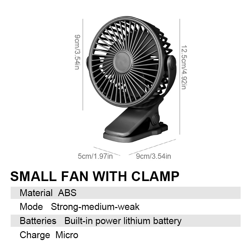 USB Charging Mini Clip Electric Fan Adjustable Gears 180Degree Rotation 1