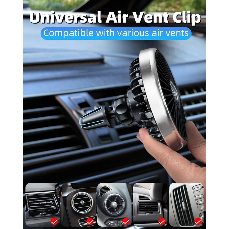 Car Fan Mount For Front Rear Air Vent Air Circulation Fan With 3 Wind Speeds For Strong Airflow 1